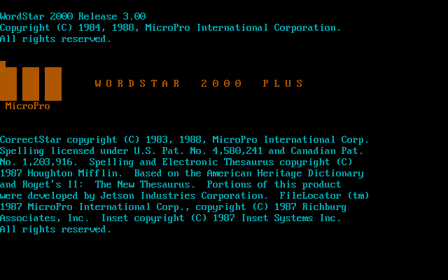 WordStar 2000 Rel 3 - Splash
